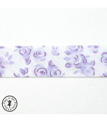 Biais plié à fleurs - Violet/Blanc
