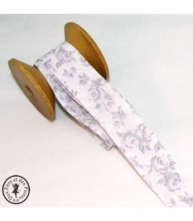 Biais plié à fleurs - Gris/Rose/Blanc