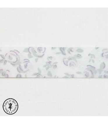 Biais plié à fleurs - Gris/Rose/Blanc