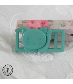 Boucle à clips - Chat Bleu vert- 10 mm