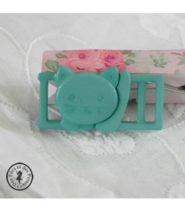Boucle à clips - Chat Bleu vert- 10 mm