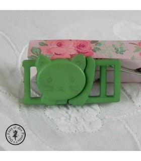 Boucle à clips - Chat Vert  - 10 mm