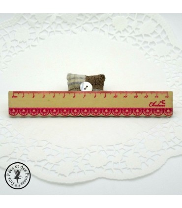 Règle en bois dentelle - Nature - Décor Rose