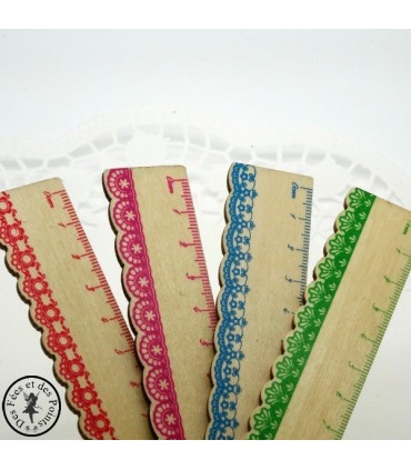 Règle en bois dentelle - Naturel - Décor Bleu