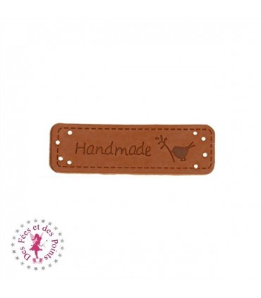 Etiquettes en cuir synthétique "Handmade" - Oiseau / Cage