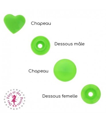 Pressions KAM - Coeur - Vert Flashy - B50